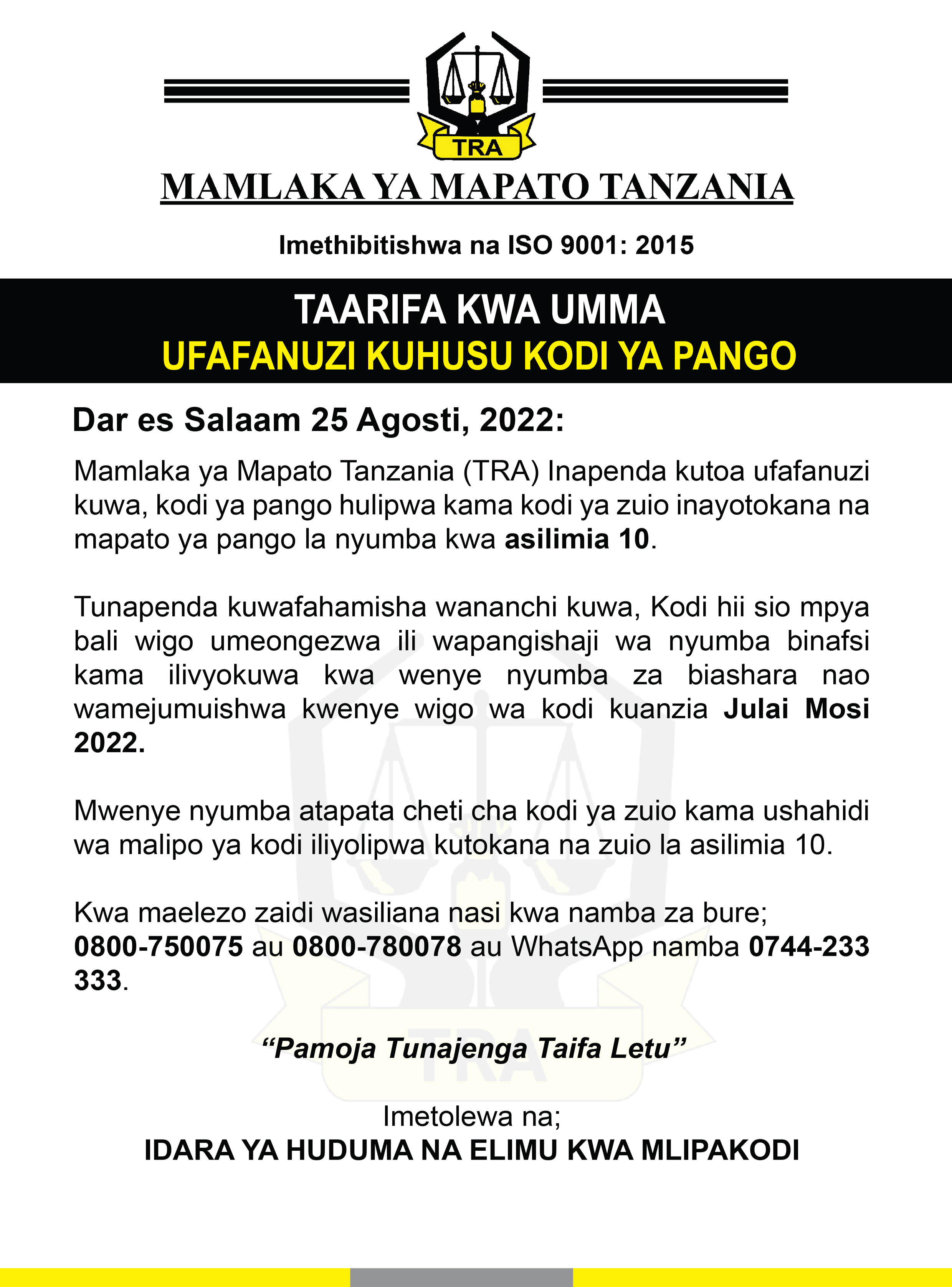 Mamlaka Ya Mapato Tanzania - Maskani